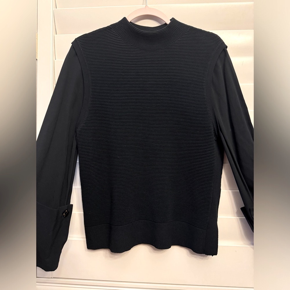 MINT‎ VELVET LONG SLEEVE SWEATER MOCK NECK KNIT RIBBED JUMPER VEST OFFICE CASUAL